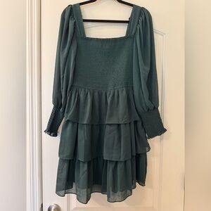 Dark Green Square Neck Dress